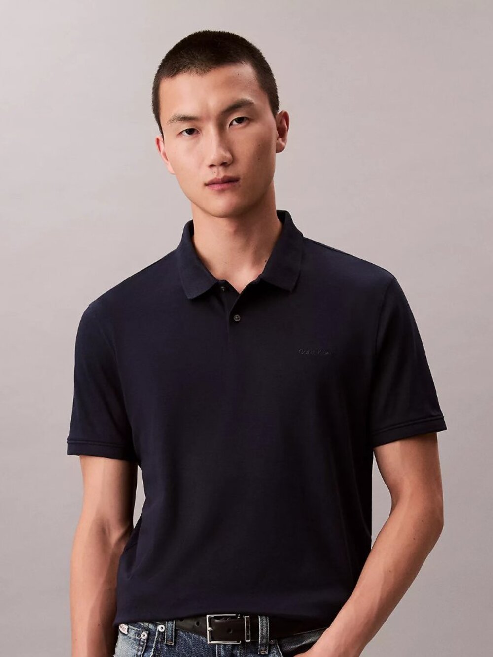 Calvin Klein Navy Polo Shirt Short Sleeve Logo Classic Fit Size L - Picture 3 of 5
